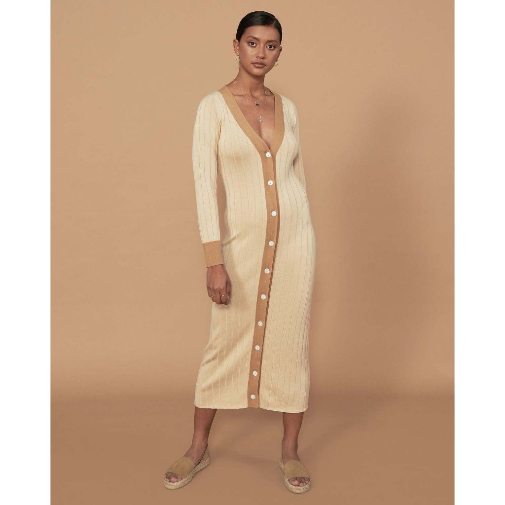 Sancia Tavi Midi Dress Cream Knit Sz M Women's